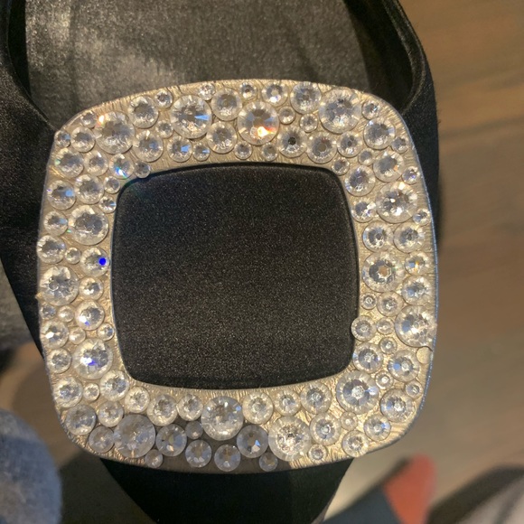 Roger Vivier Black Satin Trompette Crystals d' Orsay Ballet Flats - Picture 7 of 10